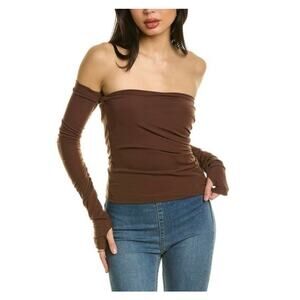 Helmut Lang Twist Ruched Tube Top with Detachable Sleeves Brown S Minimalist